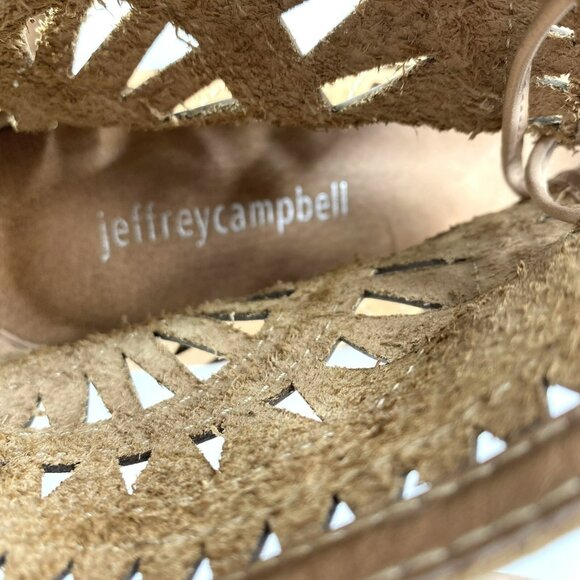 Jeffrey Campbell Shoes Size 10 Rodillo Tan Cut Out Boho Lace Up Wedge Sandals - Picture 8 of 9